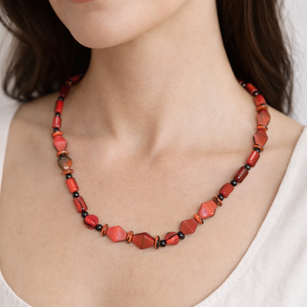 Red And Black Coral Necklace.